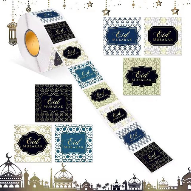 500 Stück Eid Mubarak Aufkleber von ZQNYCY, bunte Papier Siegel Etiketten mit 3,8 cm Durchmesser zur Dekoration von Geschenkboxen und Süßigkeitentüten für Ramadan Kareem und islamische Feierlichkeiten - Bild 1