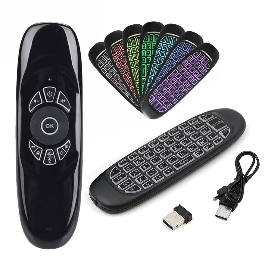 Kebidumei C120 Air Mouse mit Hintergrundbeleuchtung, 2,4G RF Wireless Mini Tastatur und Smart Gyroskop Fernbedienung für Android Smart TV Box, Schwarz - Bild 6