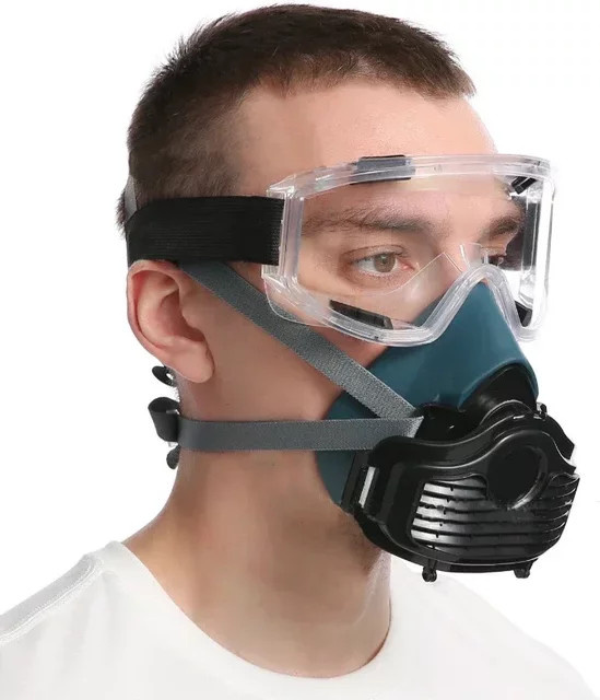 Staubdichte Silikon-Halbmaske in Blau mit Filter für Lackierarbeiten und Heimwerkerprojekte - Bild 1