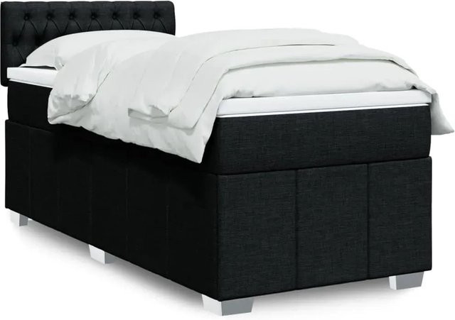 vidaXL Boxspringbett mit Matratze Schwarz aus Stoff mit USB-Anschluss und Unterbettbeleuchtung B/T/H: 90 x 190 x 100,5 cm - Bild 1