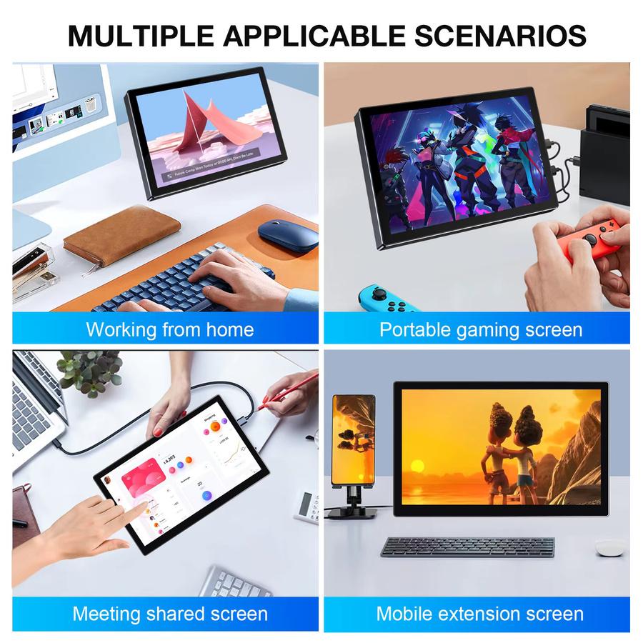 UNEW Tragbarer 10,1 Zoll Monitor mit Touchscreen, IPS Display, 1920x1200 Auflösung, Type-C und HDMI, Schwarz inklusive Lederhülle und VESA 75x75mm Halterung - Bild 6