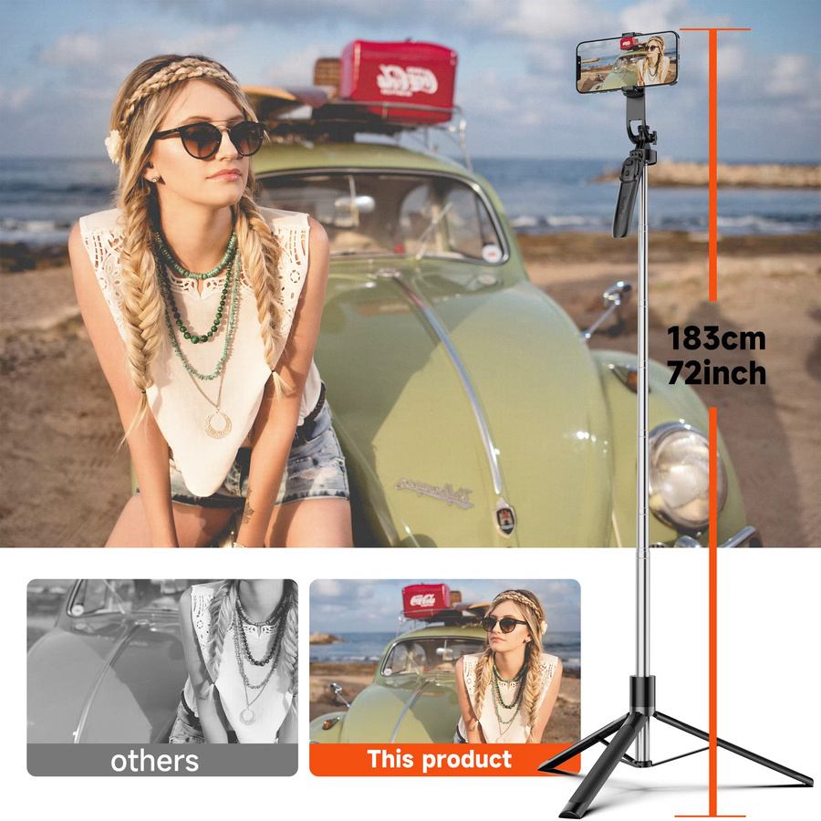 NeePho NP-Z12 Selfie-Stick Stativ in Schwarz mit Bluetooth-Fernbedienung, 360 Grad Drehvorrichtung und verstärkter Basis für Telefon und Kamera, Höhe: 183 cm - Bild 3