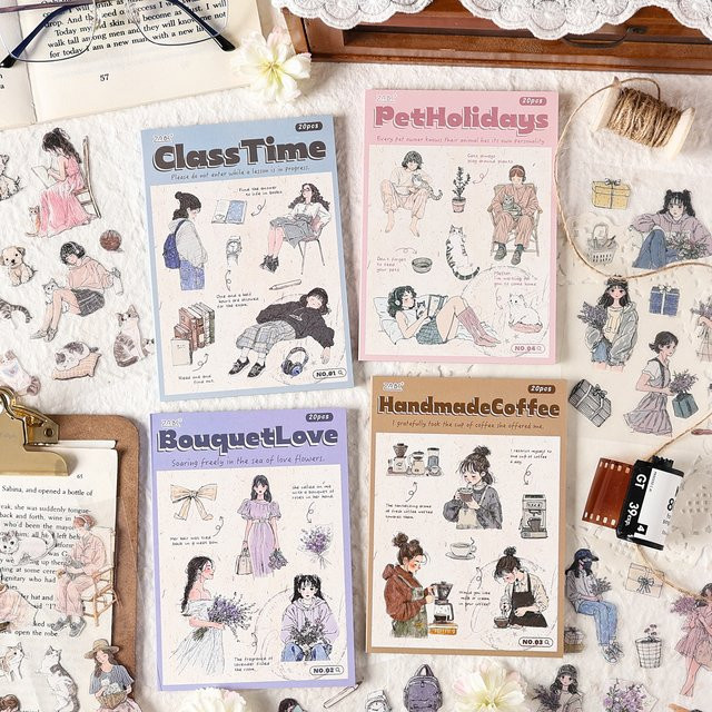 Journal GO 20 Stück Niedliche Cartoon-Mädchen-Aufkleber im Korea Anime-Stil für Scrapbooking und Planer, Mehrfarbig - Bild 1