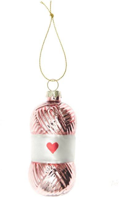 Rico Design Weihnachts-Glaskugel Herz mit Wollknäuel in Altrosa - Bild 1
