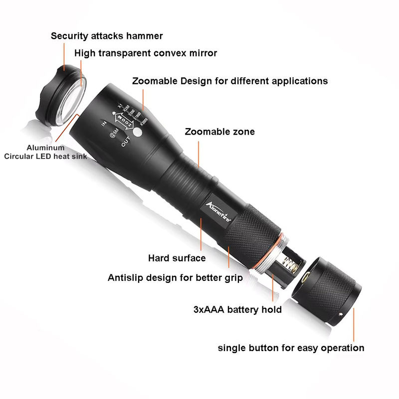 Alonefire 10W Zoom LED Taschenlampe aus Aluminium in Schwarz für Outdoor, Camping und Jagd - Bild 3