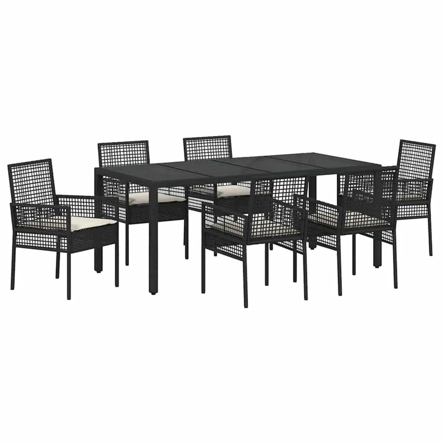 vidaXL Garten Essgruppe aus Polyrattan und Stahl in Schwarz, 7-teilig mit Glastisch - Bild 2