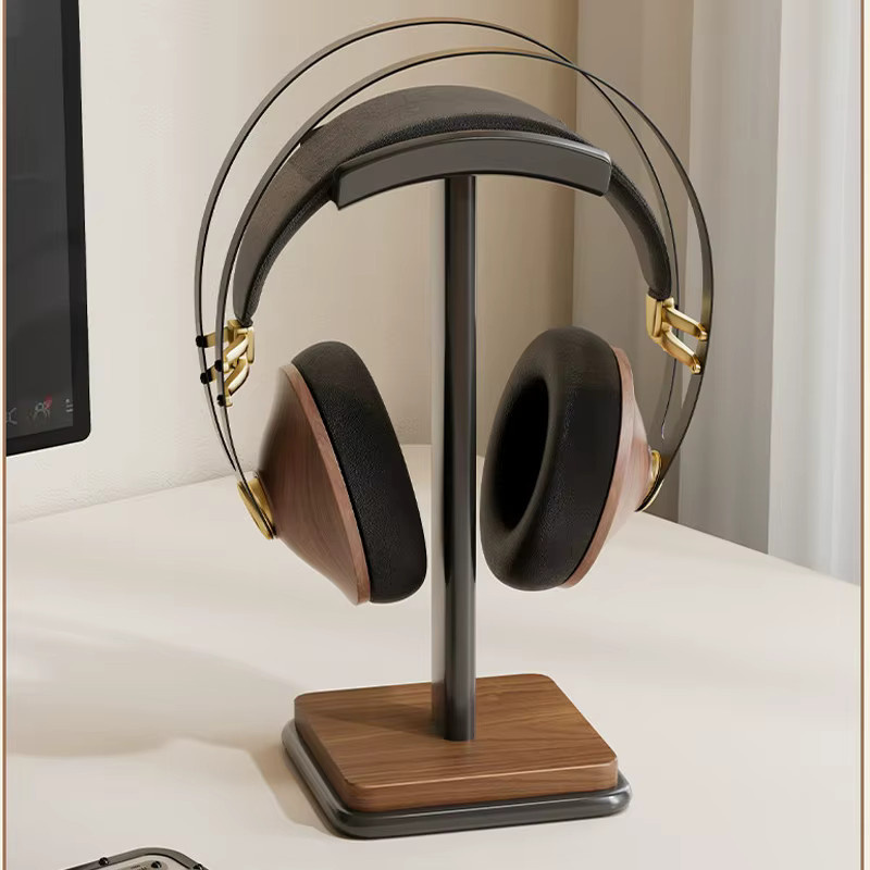 JINSERTA Gebogener Kopfhörerständer aus Massivholz Eiche und Aluminium in Braun für Over-Ear Gaming und Musik Headsets - Bild 2