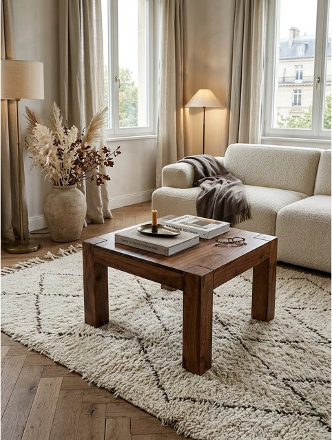 Couchtisch MUMBAI von KADIMA DESIGN aus Massivholz im Landhaus-Stil, Braun, B/T/H: 60 x 60 x 40 cm - Bild 1