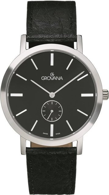 Grovana Armbanduhr, Leder, Quarz, Schwarz, Edelstahl, Herren - Bild 1