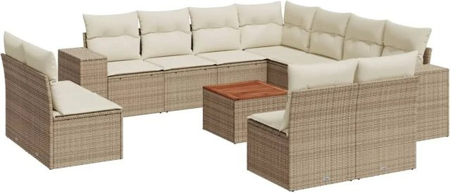 vidaXL 12-tlg. Garten-Sofagarnitur in L-Form aus Polyrattan mit Kissen in Beige-Creme - Bild 1