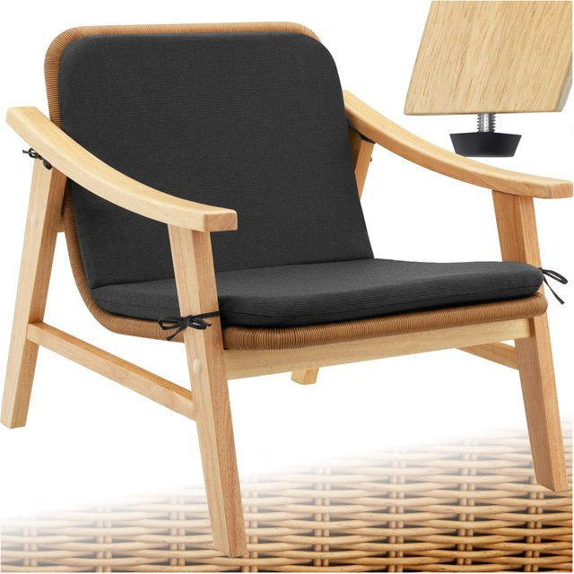 tectake Rattan Stuhl mit lackiertem Holzgestell und Armlehnen, B/T/H: 69 x 76 x 69,5 cm - Bild 1