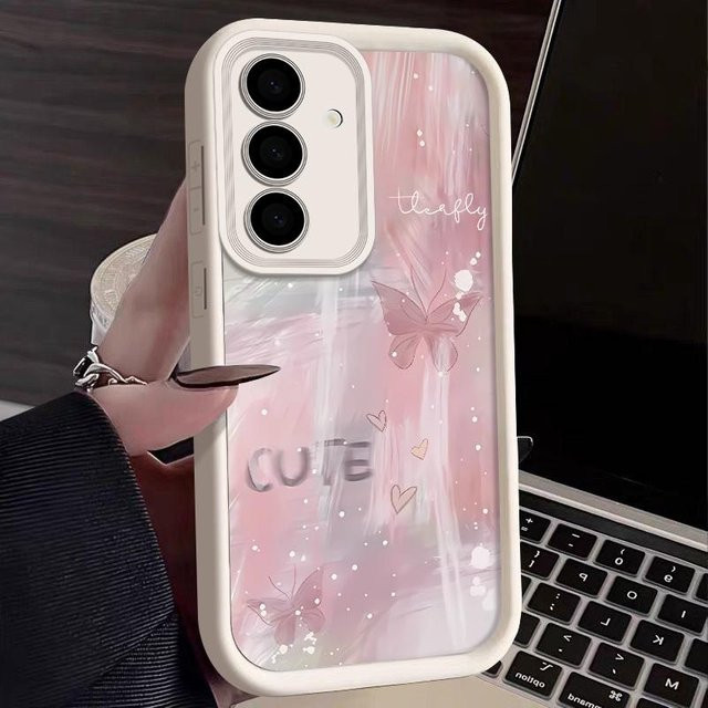 Schmetterling Handyhülle aus TPU für Samsung Galaxy S25 S24 S23 S22 Ultra S24 FE A14 A36 A15 A35 A55 A53 A54 A16 A56 in Rosa Farbverlauf und Grau - Bild 1