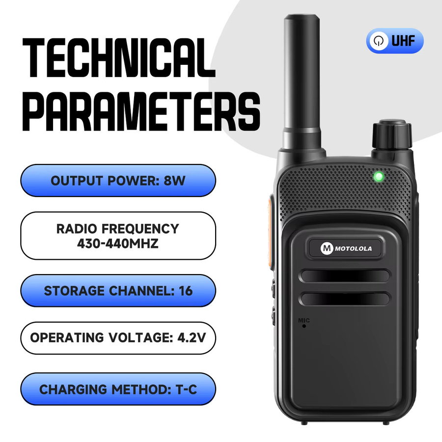 Motorola X7 UHF-Walkie-Talkie-Set in Schwarz, 400-470MHz, 16 Kanäle, Tragbares Zweiwege-Funkgerät für Langstrecken bis zu 10km - Bild 4