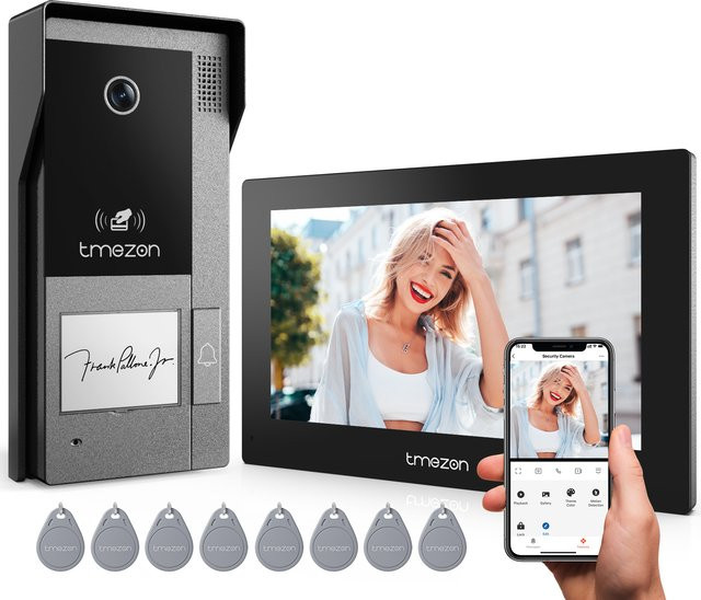 TMEZON WiFi Tuya Video-Gegensprechanlage mit 7 Zoll 1080P Touchscreen und Kamera in Schwarz - Bild 1