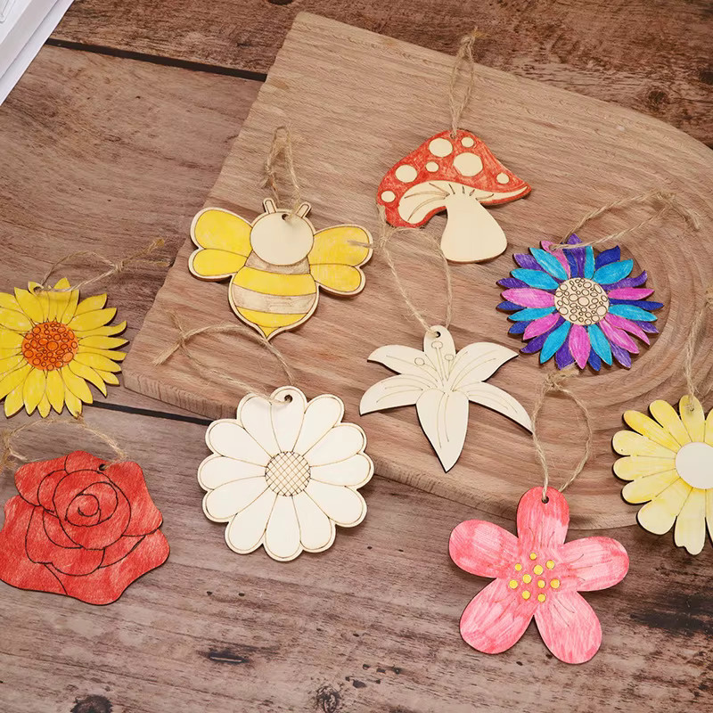 10 Stück hölzerne DIY-Anhänger in Blumen- und Insektenform für deine Frühlingsdekoration und Geschenke-Verpackung - Bild 2