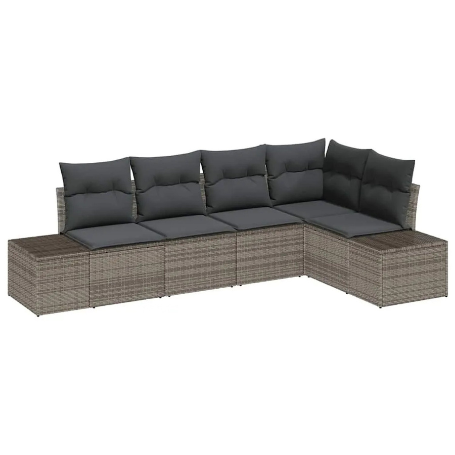 vidaXL Gartensofa-Set aus Poly-Rattan und Akazienholz in Grau mit L-Form, Sitzauflagen und integriertem Stauraum - Bild 2