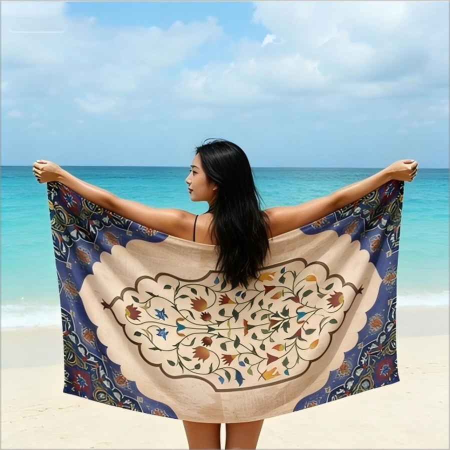 Ka Chen Muxi Boho Türkisches Strandtuch mit Vintage Persischem Blumenmuster aus Mikrofaser, B: 40 cm, H: 60 cm - Bild 3