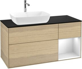 V&B Waschtischunterschrank Finion mit Wandbeleuchtung, Breite: 120 cm, Farbe: Weiß lackiert und Eiche offen - Bild 1