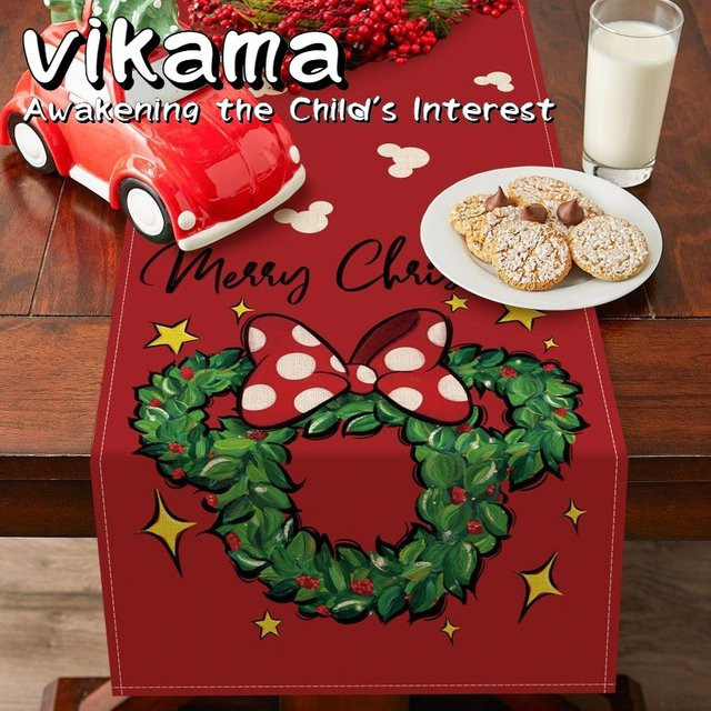 VIKAMA Weihnachts-Tischläufer aus Leinen in Rot, hitzebeständig, B/H: 140 x 33 cm - Bild 1
