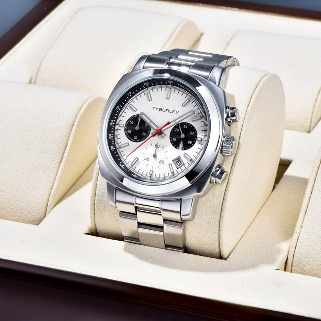 TYBERLEY Armbanduhr Herren, Quarz, Edelstahl, Weiß, Schwarz - Bild 1