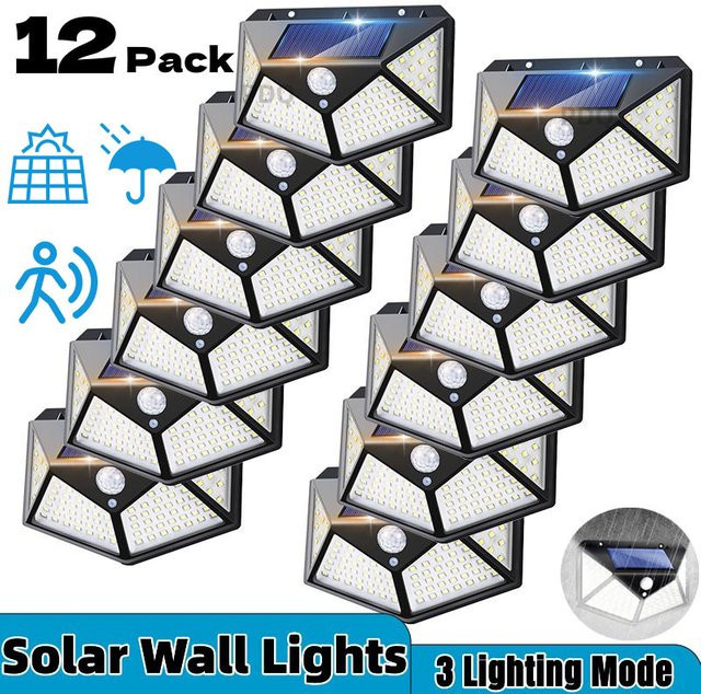Solarleuchten für den Außenbereich mit 100 LEDs und Bewegungsmelder, wasserdichte Solar-Wandleuchte in Schwarz für Garten, Veranda und Garage - Bild 1