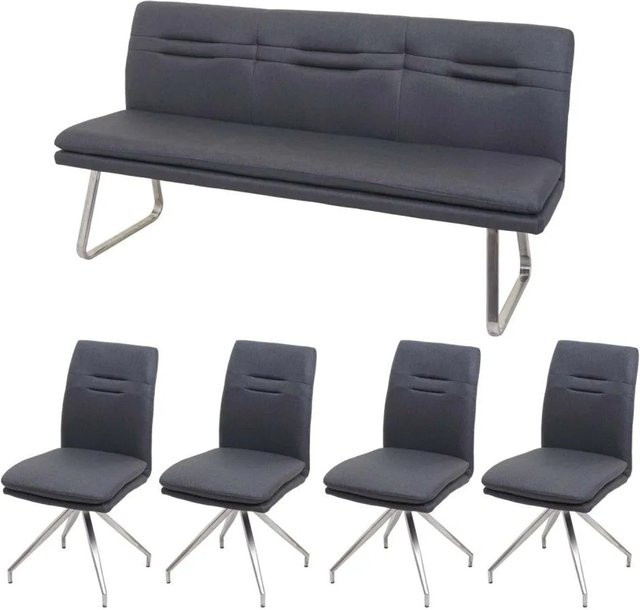 Esszimmer-Set MCW-H70 Sitzgruppe in Dunkelgrau mit Stoffbezug und gebürstetem Edelstahl, Breite: 180 cm - Bild 2