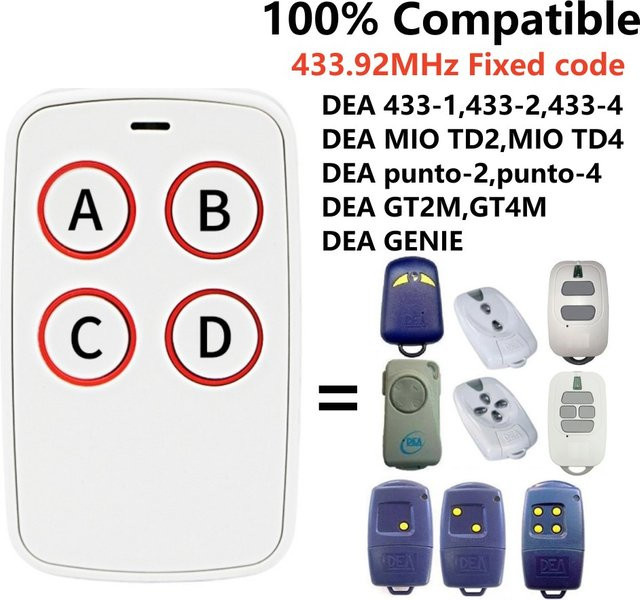 DEA Garagenfernbedienung GT2M GT4M 433,92 MHz Festcode Torfersender MIO TD2 TD4 Punto-2/4 in Rot und Weiß - Bild 1