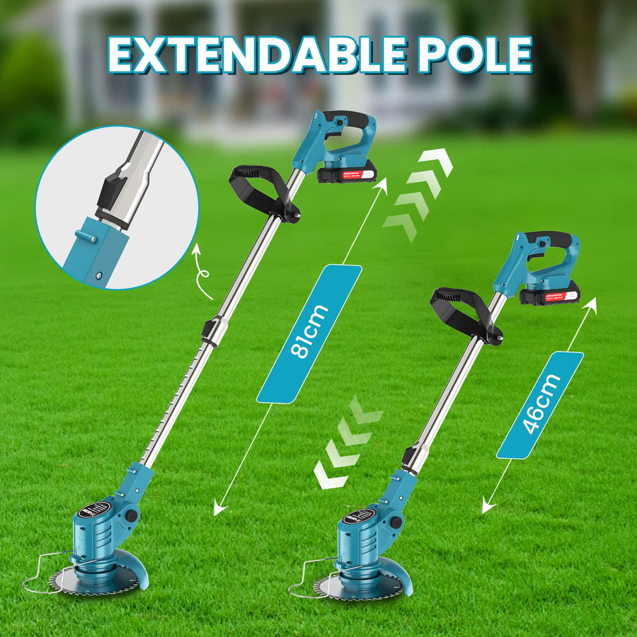 X-COTEC Akku-Rasentrimmer Blau mit 21V, 2 x 1,5A Akkus und Ladegerät, Teleskopstiel und drehbarer Motorkopf zum Mähen von Rasen und Entfernen von Unkraut, 0,9kg - Bild 2