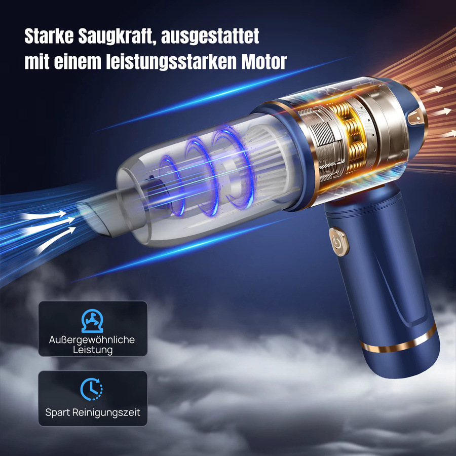 BRIEFNESS 3-in-1 Akku-Staubsauger und elektrischer Staubbläser mit 11000PA Saugkraft und 100000RPM Gebläse für Auto, PC und Tastatur, Schwarz oder Blau - Bild 3