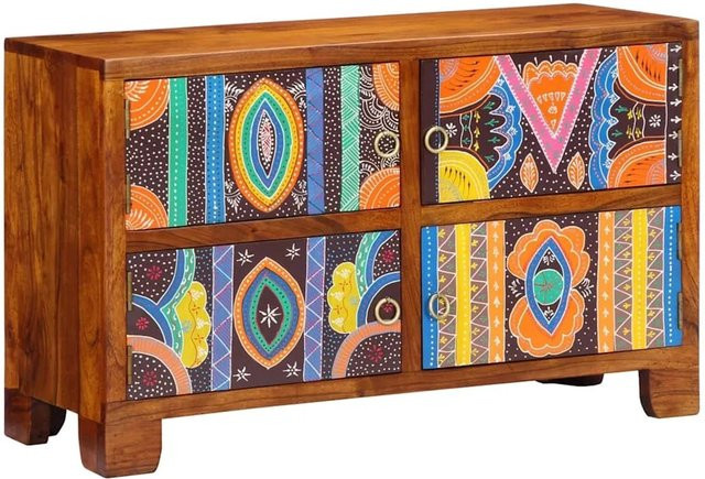 vidaXL Schuhschrank aus Massivholz Akazie in Braun mit geometrischem Muster im Bohemian Style, B/T/H: 90 x 35 x 55 cm - Bild 1