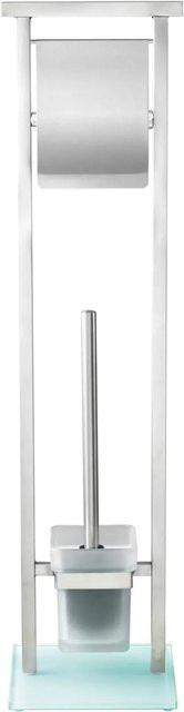 Wenko Stand-WC-Garnitur Debar mit Toilettenpapierhalter und Toilettenbürstenhalter in Silber und Weiß - Bild 1