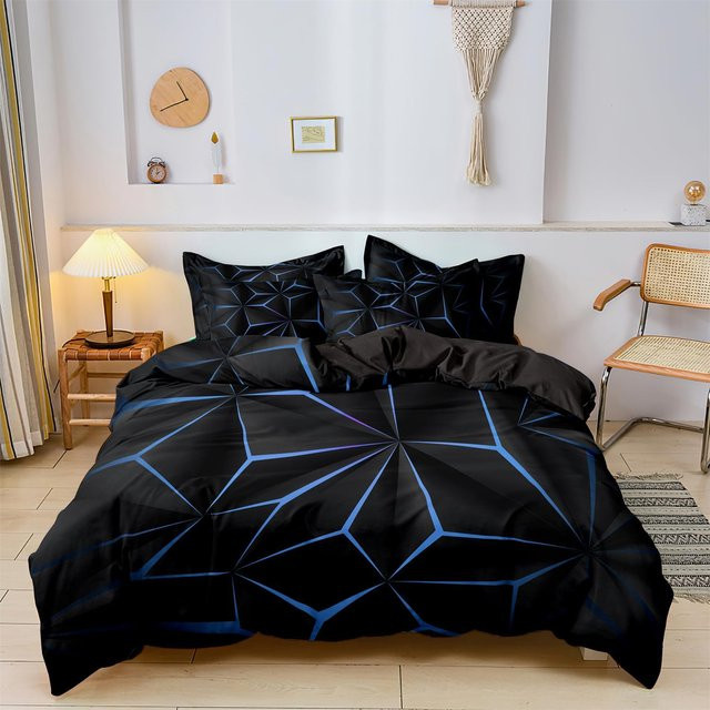 Bettwäsche-Set mit geometrischem Weltraum-Print in Blau und Schwarz, Bettbezug und Kissenbezug für Erwachsene und Kinder, B/H: 90 x 200 cm - Bild 1