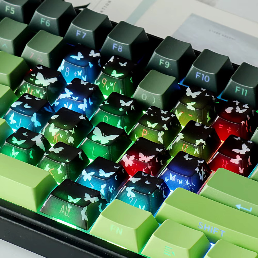 MMD Jade Butterfly Heart Keycaps aus PC für mechanische Tastaturen mit MX Switch Kompatibilität, Cherry Profile, Multicolour, Dye-Subbed und Light-Through Effekt - Bild 2
