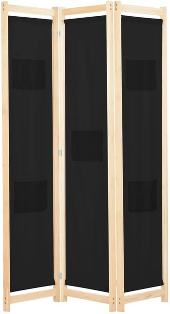 vidaXL 3-teiliger Raumteiler Schwarz aus Holz und Stoff, B/T/H: 120 x 4 x 170 cm - Bild 1