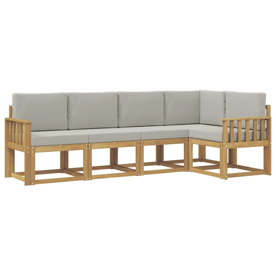 vidaXL Outdoor-Sofagarnitur in L-Form aus Akazienholz mit Kissen, 5-teilig, Weiß-hellgrau - Bild 2