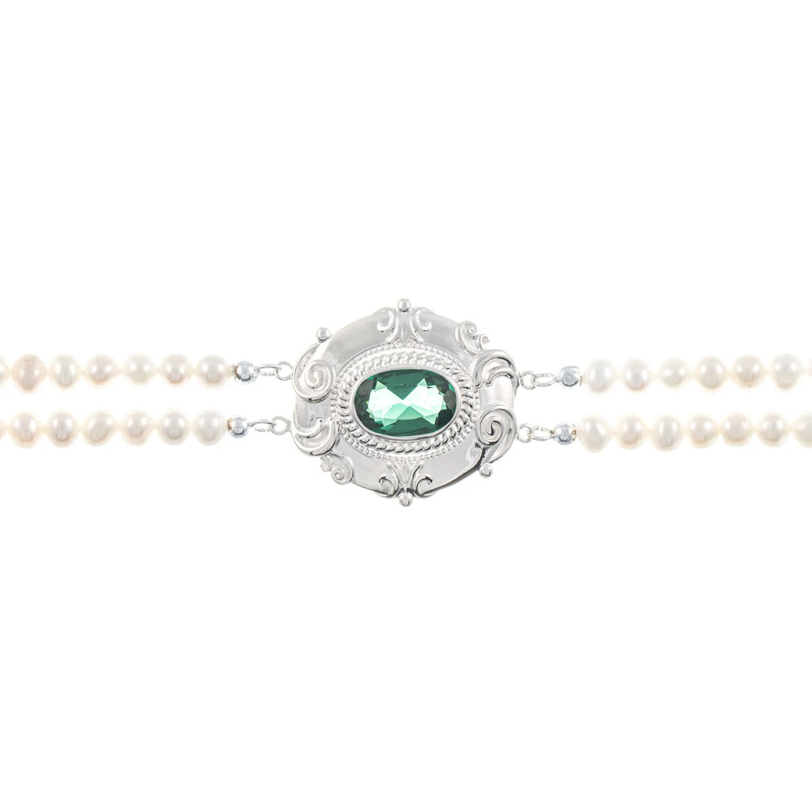 Collier Choker 925 Silber, Zirkonia grün, Perle, Damen - Bild 1