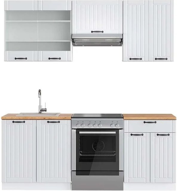 Vicco Fame-Line Küchenzeile Landhausstil in Weiß und Eiche, Breite: 200 cm - Bild 1