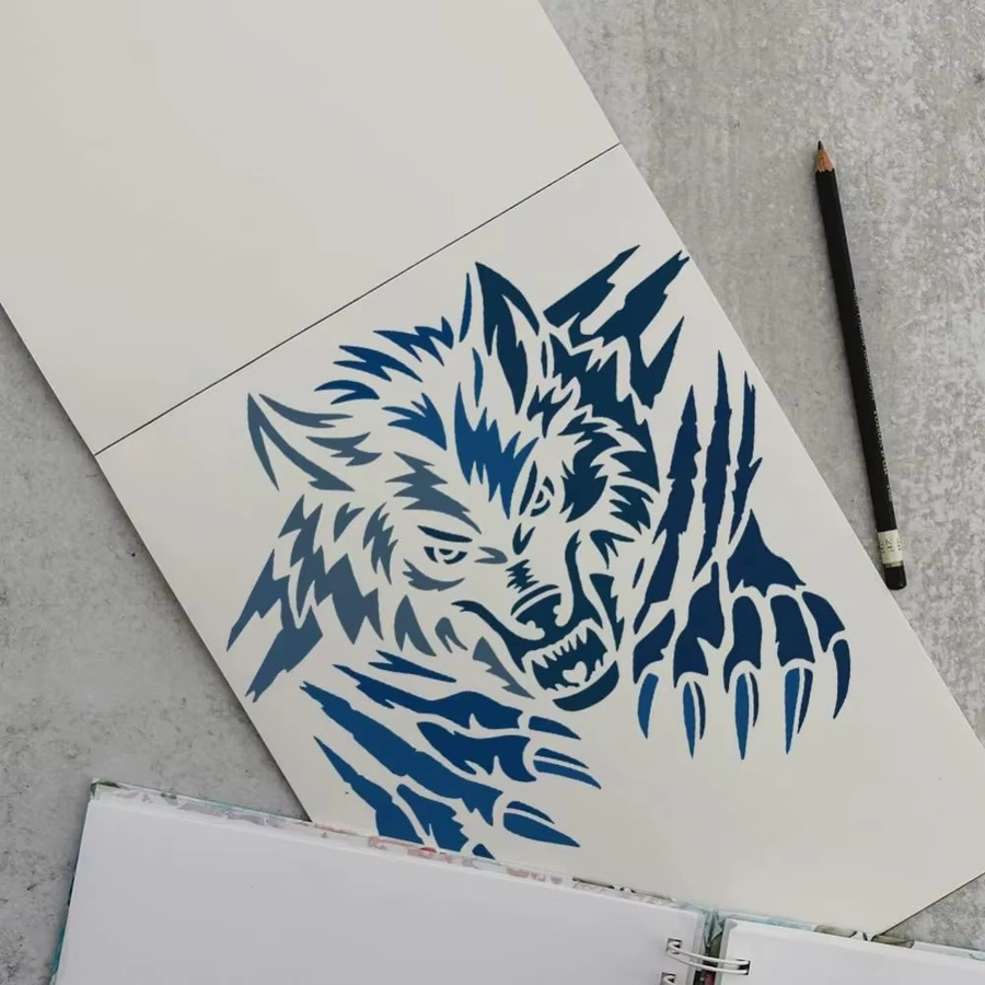 Wiederverwendbare Wolfskopf Schablone aus Kunststoff für Holzverbrennung und Craft Art, B/B/B: 30,0 x 30,0 x 30,0 cm - Bild 3