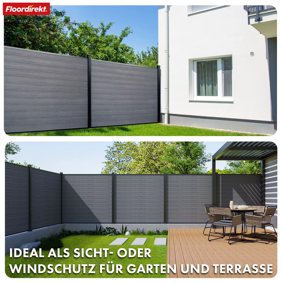 Floordirekt WPC Sichtschutzzaun Kronos mit Aluminium-Pfosten, Ash Grey, H x B: 180 x 180 cm - Bild 4
