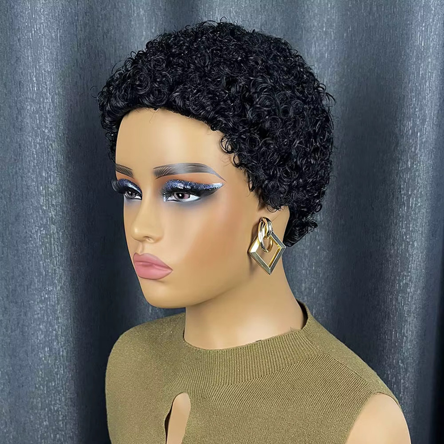 OYM HAIR Pixie-Schnitt-Perücke, schwarze lockige Echthaar-Perücke, Damen - Bild 2