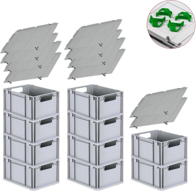 PROREGAL Spar Set mit 10x Eurobox Nextgen Economy in Grün inklusive Auflagedeckeln und 4x Schiebeschnappverschlüssen, H x B x T: 22 x 30 x 40 cm, 20 Liter - Bild 1