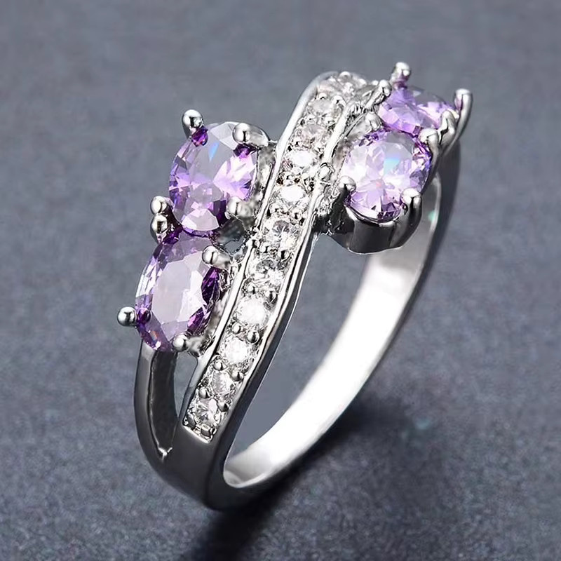 Huitan Damenring Silber, Zirkonia, Violett - Bild 2