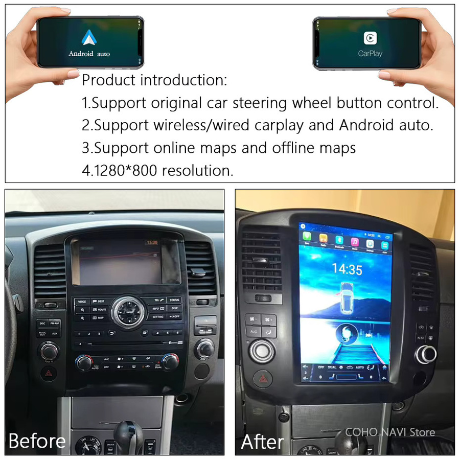 Roadonline Android 15 Auto-Multimedia-Videoplayer mit 12,8-Zoll-Touchscreen für Nissan Pathfinder und Nissan Navara 2008-2012, Stereo mit GPS und CarPlay, Schwarz - Bild 3
