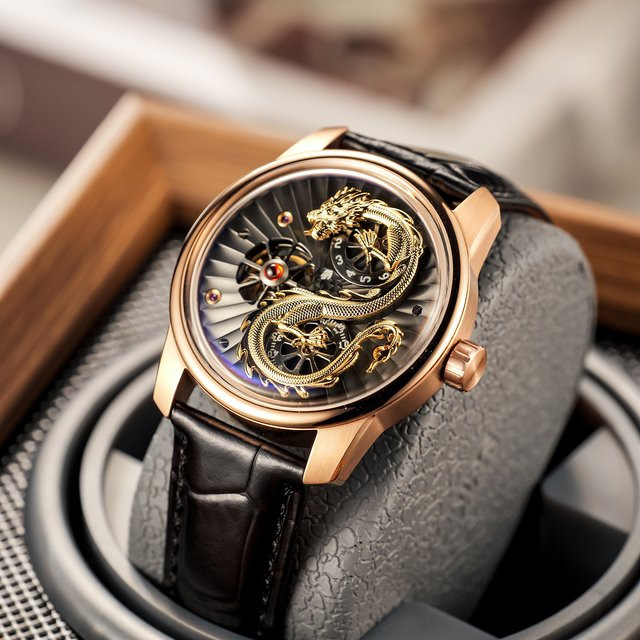 Oblvlo Armbanduhr, Automatik, Gold, Leder, Herren - Bild 1