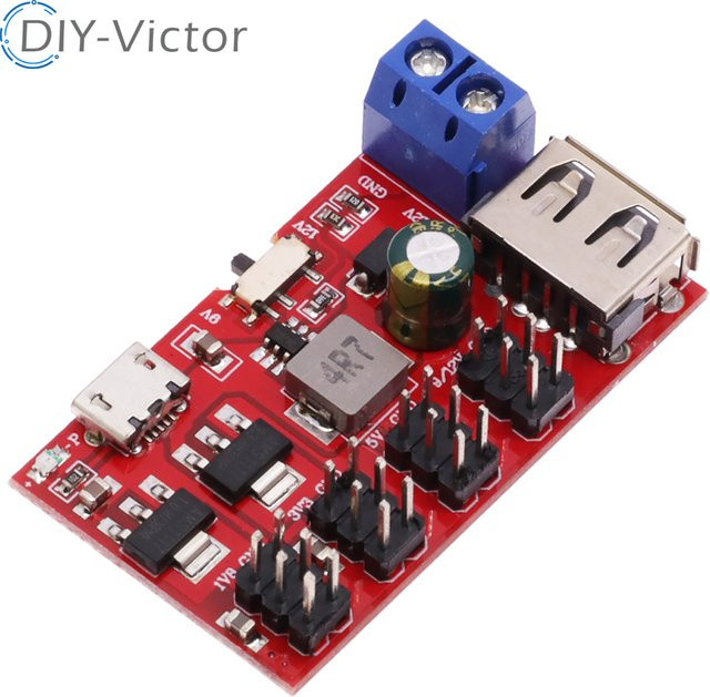 USB-A und Micro USB DC-DC Netzteil Modul 500mA für Arduino, einstellbar von 1,8V bis 12V, Farbe: Rot - Bild 1