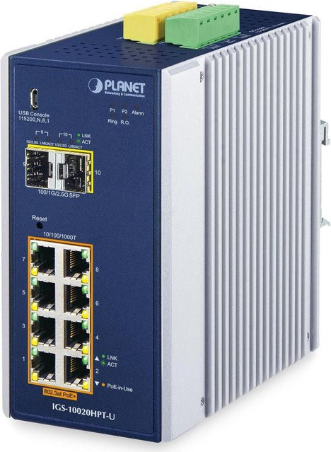 Planet DIN-Rail L2+/L3 Manageable Switch IGS-10020HPT-U in Blau mit 2.5 Gbe - Bild 1