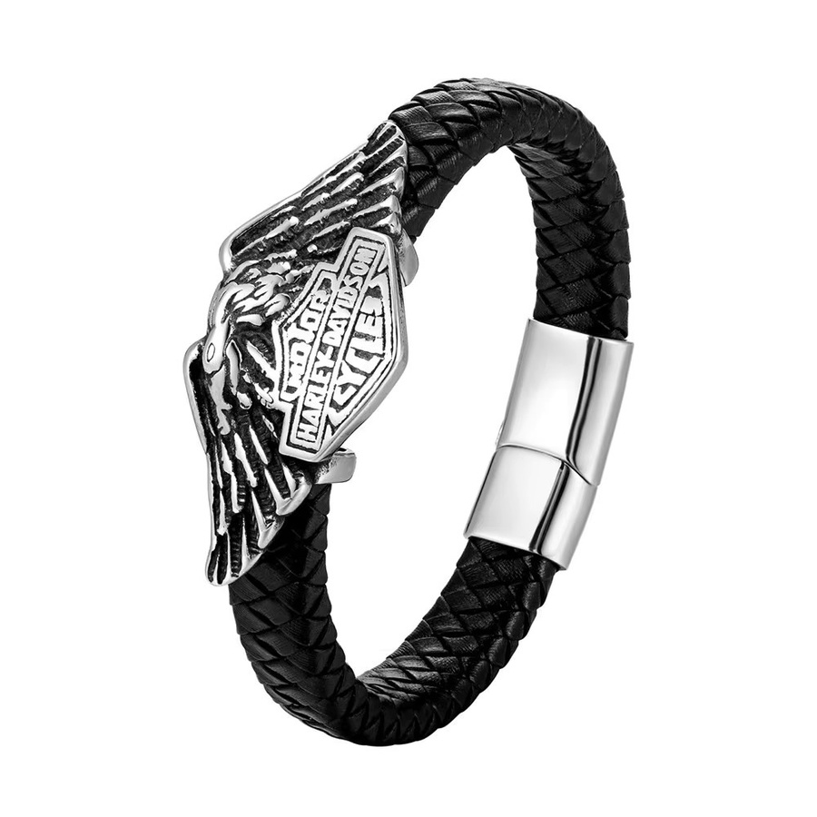 Harley Davidson Armband, geflochtenes Echtleder, Schwarz, Herren - Bild 2