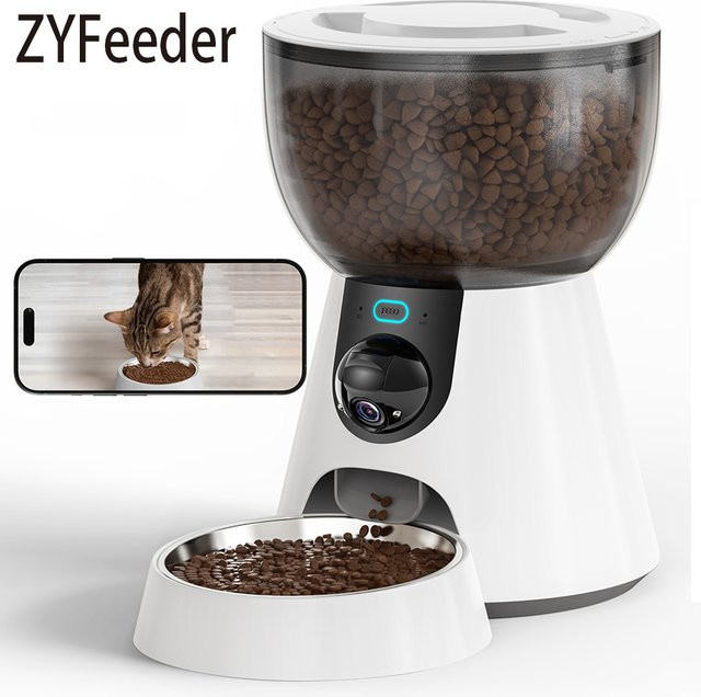 ZYfeeder Smart Automatischer Futterautomat mit Kamera und Video-Recorder für Katzen und Hunde, 4L, Weiß - Bild 1