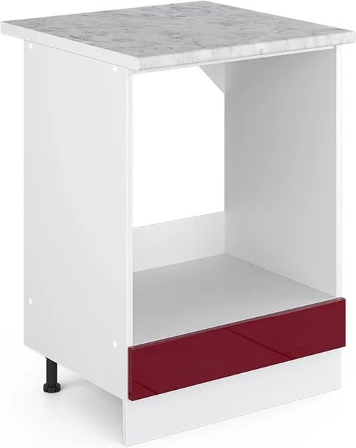 Vicco Herdumbauschrank R-Line Bordeaux Hochglanz Weiß mit Marmor-Optik B/T/H: 60 x 60 x 81,6 cm - Bild 1