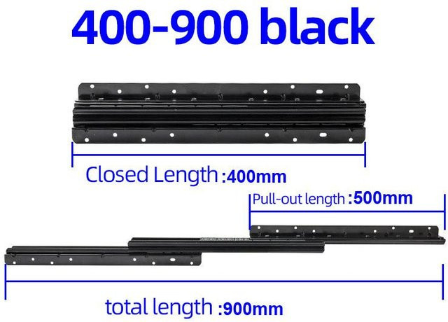 Binchi Outdoor Product Schwerlast-Schubladenschienen für Bodenmontage mit Vollauszug und Kugellager, Schwarz, Tragfähigkeit 118 kg, Länge: 400-900 mm - Bild 1
